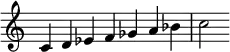 {
\override Score.TimeSignature #'stencil = ##f
\relative c' {
\clef treble \time 7/4
c4 d es f ges a bes c2
} }