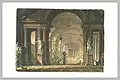 View of the Lower Great Hall across the "tribunal" in 1785, by Charles de Wailly, showing the statues commissioned by the Count of Angiviller
