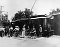 1894 Los Angeles & Pasadena Railway Company parlor car. The parlor car was designed exclusively for scenic excursions to Pasadena and Altadena and the Balloon Route.