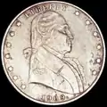 1909 obverse, small date with Washington facing right and "Liberty" surrounded by 7 stars to the left and 6 stars to the right