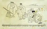 New Year's card for Voskovec, Werich and Ježek for 1939, (1938)