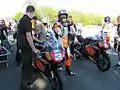 2013 Isle of Man TT&nbsp;— Start of the Newcomers Speed Control with Isle of Man TT winners John McGuinness (left) and Bruce Anstey (right) 25 May 2013