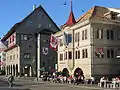 Zunfthaus zur Zimmerleuten and Haus zum Rüden as seen from Münsterbrücke