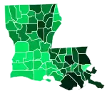 Support for Kennedy by parish:&nbsp;&nbsp;>40%&nbsp;&nbsp;35–40%&nbsp;&nbsp;30–35%&nbsp;&nbsp;25–30%&nbsp;&nbsp;20–25%&nbsp;&nbsp;15–20%&nbsp;&nbsp;10–15%&nbsp;&nbsp;5–10%
