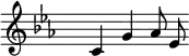 \relative
{ \set Score.tempoHideNote = ##t \tempo 4 = 120 \set Staff.midiInstrument = #"vibraphone"
\key c \minor
\time 4/4 \hide Staff.TimeSignature
c' g' as8 es8
}