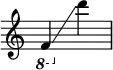 {
\override Score.SpacingSpanner.strict-note-spacing = ##t
\set Score.proportionalNotationDuration = #(ly:make-moment 1/8)
\override Score.TimeSignature #'stencil = ##f
\relative c {
\time 2/4
\ottava #-1 f4 \glissando \ottava #0 d'''
}
}