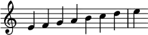 {
\override Score.TimeSignature #'stencil = ##f
\relative c' {
\clef treble
\time 7/4 e4 f g a b c d e
} }