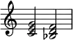 {
\override Score.TimeSignature #'stencil = ##f
\relative c' {
\clef treble \time 4/4
<c e g>2 <bes d f>
} }
