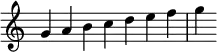 {
\override Score.TimeSignature #'stencil = ##f
\relative c'' {
\clef treble
\time 7/4 g4 a b c d e f g
} }