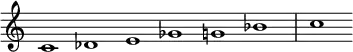{
\override Score.TimeSignature #'stencil = ##f
\set Score.tempoHideNote = ##t
\tempo 1 = 120
\relative c' {
\cadenzaOn
c1 des e ges g bes \bar "|" c
} }