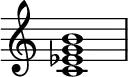 { \new Staff \with{ \magnifyStaff #1.5 } \relative c' {
\override Score.TimeSignature #'stencil = ##f
<c es g b>1
} }