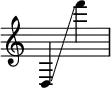 {
\override Score.SpacingSpanner.strict-note-spacing = ##t
\set Score.proportionalNotationDuration = #(ly:make-moment 1/8)
\override Score.TimeSignature #'stencil = ##f
\relative c {
\time 2/4
\ottava #0 d4 \glissando f'''
}
}