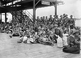 Image 12The 10th Reinforcements of the 5th Pioneers at Port Melbourne prior to embarkation, October 1917 (from History of the Australian Army)