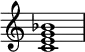 {
\override Score.TimeSignature #'stencil = ##f
\relative c' {
\clef treble \time 4/4
<c e g bes>1
} }