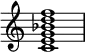 {
\override Score.TimeSignature #'stencil = ##f
\relative c' {
\clef treble \time 4/4
<c e g bes d f>1
} }