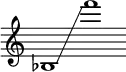 {
\new Staff \with { \remove "Time_signature_engraver" }
\clef treble \key c \major \cadenzaOn
bes1 \glissando f'''1
}