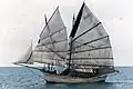 One of the last original bedar freighters 45' (LOD) sailing up to Thailand, 1981