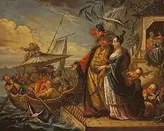 A Chinese Emperor With his Concubines Inspecting his Fantasy Fishing Fleet..