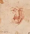 Head of a screaming warrior, drawing, Kunsthalle Bremen