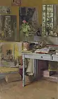 At Clayes, Geranium on a blue table (1932)