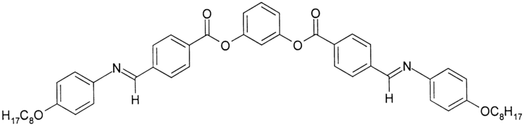 A bent-rod (calamitic) mesogen, where the antiferroelectric smectic C phase exists between 145 °C (crystal) and 162 °C (isotropic liquid).