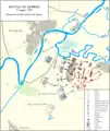 Battle of Szőreg. The end of the battle. Red - the Austrian troops, Blue - the Hungarian troops. Green - the Russian troops.