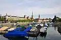 Limmat effluence downstream Lindenhof and the historical Turicum