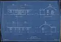 Architectural designs for the front, end and rear elevation of the blacksmith's cottage