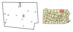 Location of Towanda in Bradford County, Pennsylvania.