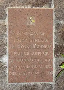 Wall-mounted plaque for Major General Prince Arthur of Connaught