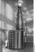 Bushing on 1 MV AEG utility transformer, Germany, 1932