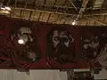 From left to right, mosaics of Friedrich Engels, Karl Marx and Vladimir Lenin