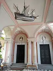 Caravel suspended from the ceiling at Vizcaya