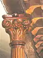 Cast iron Corinthian stanchions used to support the gallery ?1880 at the Plough Lane Chapel, Lion Street, Brecon.