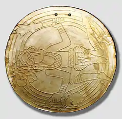 Club-wielding wingless warrior-Castalian Springs shell engraving