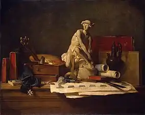 Still Life with Attributes of the Arts (1766), oil on canvas, 112 x 140.5&nbsp;cm., Hermitage Museum