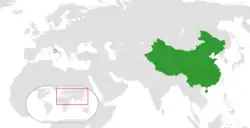 Map indicating locations of China
and Holy See