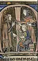 France, 13th century. Citole and harp from the School of Mont-Saint-Michel, ms 222 Bibliothèque d'Avranches.