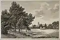 City of Oxford: a glimpse of the city from the meadows. Etching by J. Roffe.