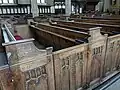 Close up of pew ends