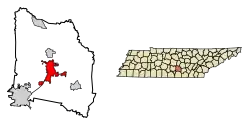 Location of Manchester in Coffee County, Tennessee.