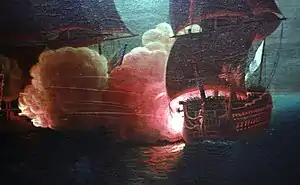 Scipion (1778) raking HMS London during the action of 18 October 1782.