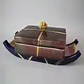 Sardine box, 9.3 ins., coloured and mottled glazes, quirky 'High Victorian' in style, c. 1870.