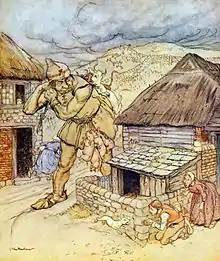 "The giant Cormoran was the terror of all the country-side", illustration to English Fairy Tales, by Flora Annie Steel