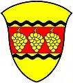 Here the ordinary's edges are straight and the cottice's not. Or, on a fess gules between two cottises wavy sable, three bunches of grapes or. Further examples: , ,