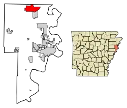 Location of Gilmore in Crittenden County, Arkansas.