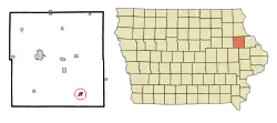 Location within Delaware County and Iowa