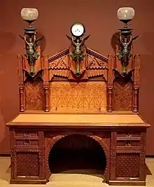 Desk; designed by Frank Furness, made by Daniel Pabst; 1870–1871; walnut, walnut veneer, rosewood (knobs), brass, iron, steel and glass; 196.9 × 157.5 × 81.9&nbsp;cm; Philadelphia Museum of Art (Philadelphia, USA)