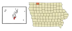 Location of Milford, Iowa