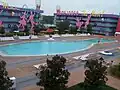 1950s rooms overlooking the Bowling pin shaped pool.